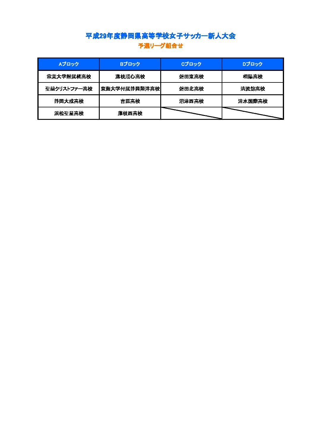 平成29年度静岡県高等学校女子サッカー新人大会 一般財団法人 静岡県サッカー協会 平成29年度静岡県高等学校女子サッカー新人大会 一般財団法人 静岡県サッカー協会