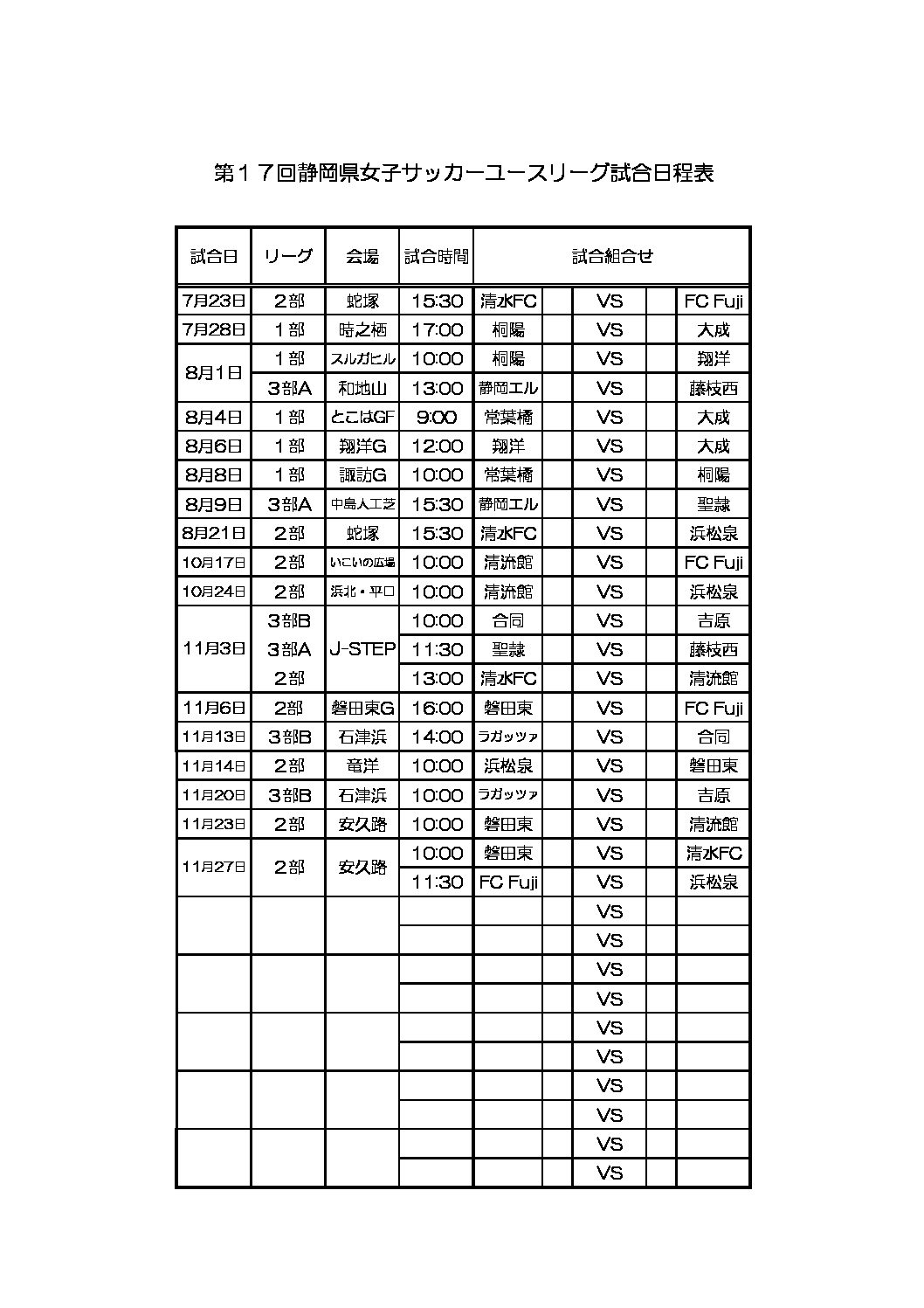 第17回静岡県女子サッカーユースリーグ 一般財団法人 静岡県サッカー協会 第17回静岡県女子サッカーユースリーグ 一般財団法人 静岡県サッカー協会