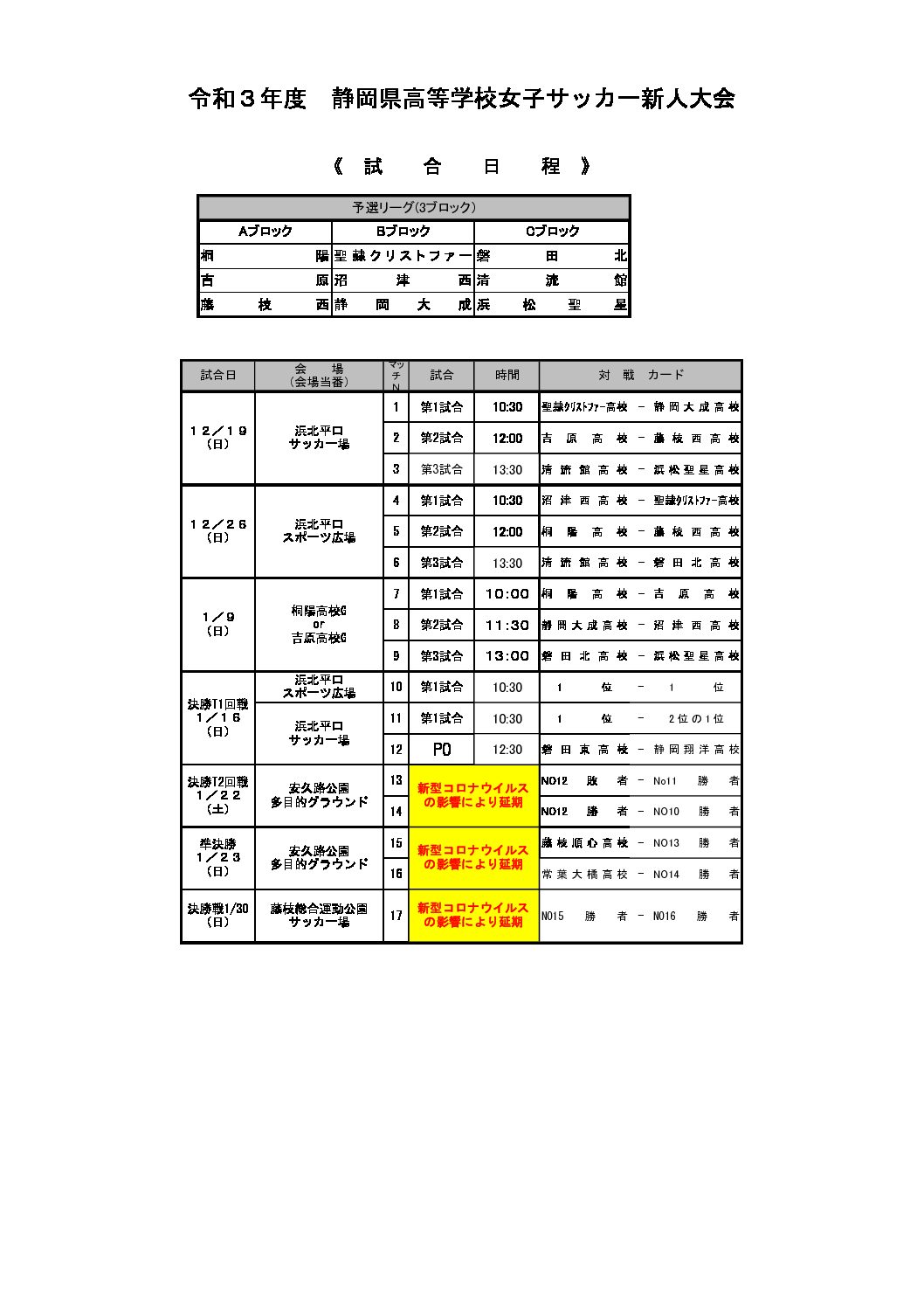 令和３年度 静岡県高等学校女子サッカー新人大会 中止 一般財団法人 静岡県サッカー協会